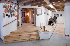 Indoor of home with ramp and person in wheelchair